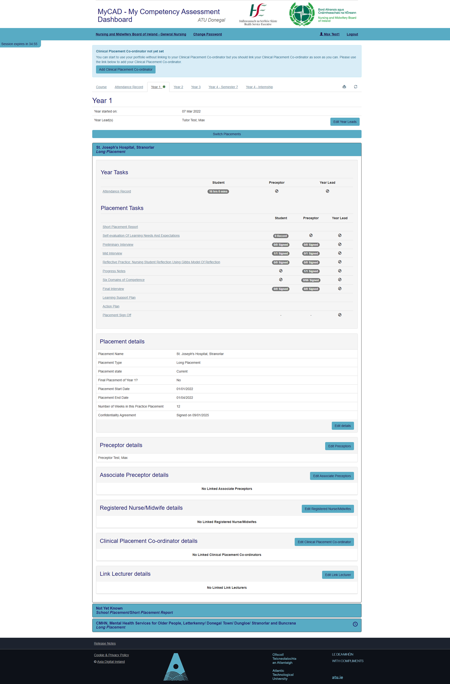 ATU Donegal MyCAD Student Dashboard