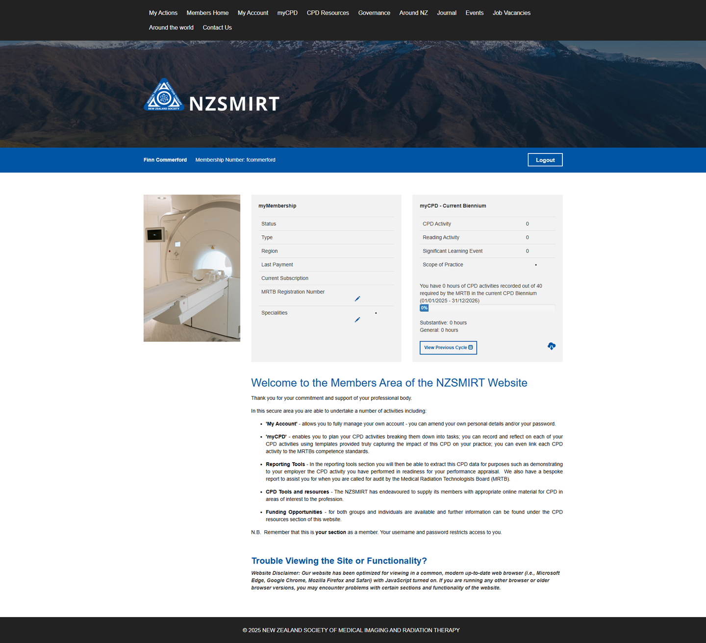 NZSMIRT Member Dashboard Screenshot
